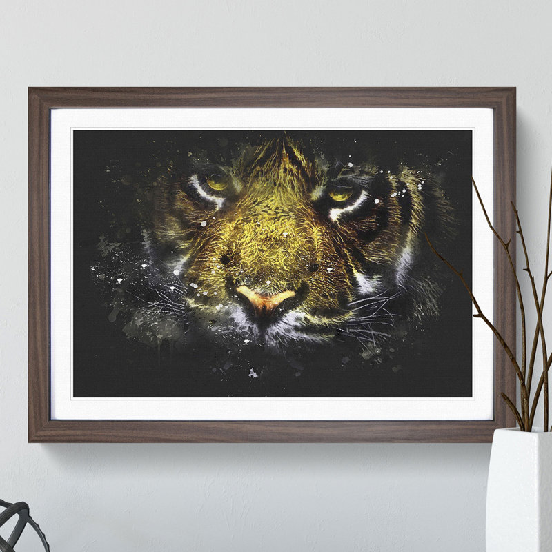 Tiger Vol.2 Paint Splash - Picture Frame Graphic Art, 48cm H x 65cm W x 2cm D, Walnut