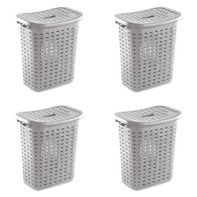 Sterilite Weave Laundry Hamper, Lid, Decorative Pattern with Handles, Carry Clothes to Laundry Room