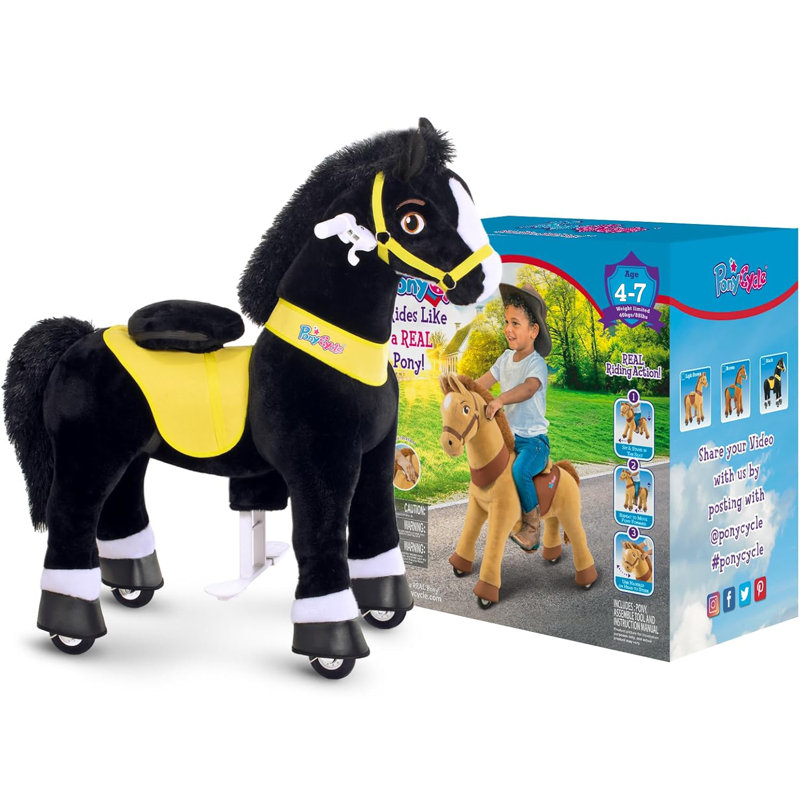 Model E Ride On Horse, Noir, Size 4 for Age 4-7
