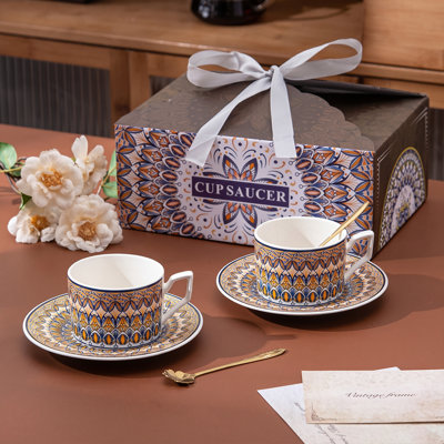 Floral Spoon Retro Coffee Cup Set