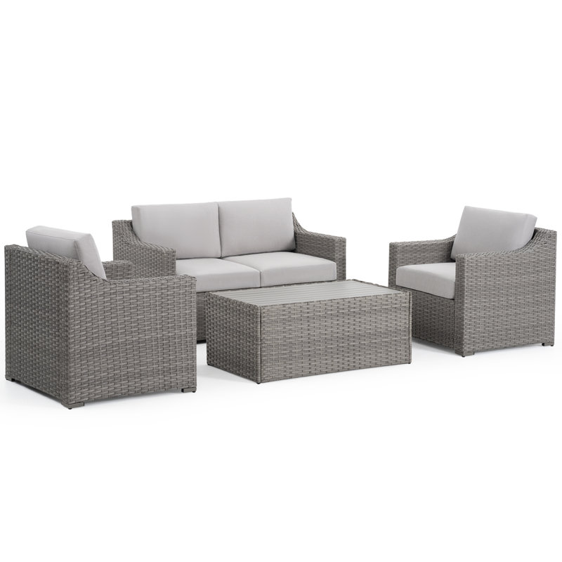 4 - Person Patio Conversation Sets with Cushions, Beige, Gray