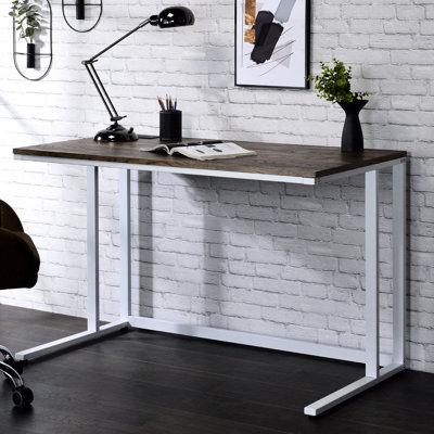 Walnut And White Rectangular Writing Desk With Built - In Port Power Plug, Metal Creating, 29.19 Height, 32.22 Lb Weight Molding,