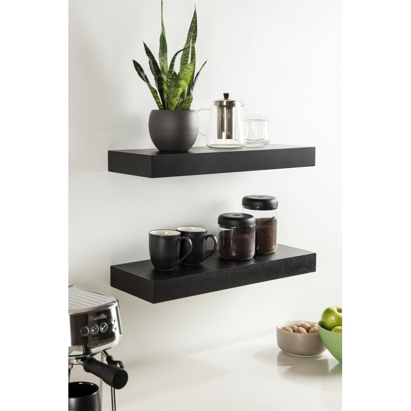 Jeremiah 2 Piece Picture Ledge Wall Shelf, Black, 2.3" H x 24" W x 8" D