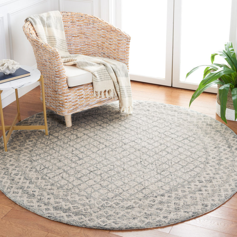 Tapis géométrique abstrait en laine touffeté à la main en coton, Rond 6 pi