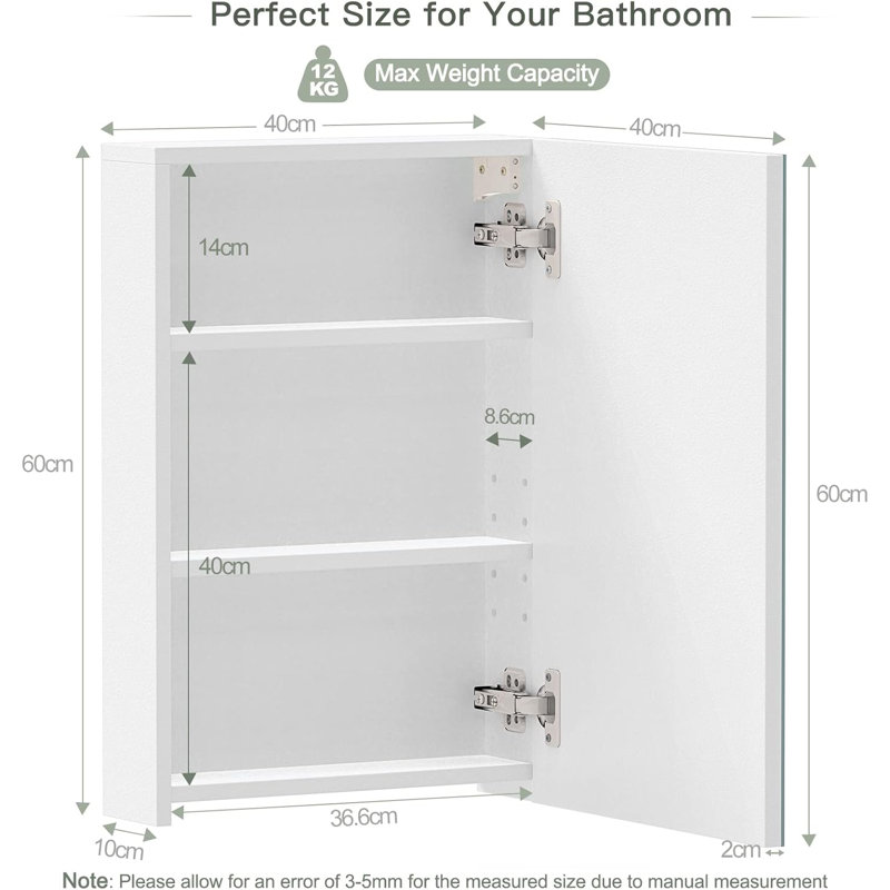 Wall Mounted Adjustable Shelves, 12D x 40W x 60Hcm