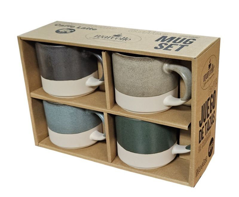 MARCELLE 4PC TWO-TONE 14OZ MUG SET IN COLOR BOX W/PVC COVER