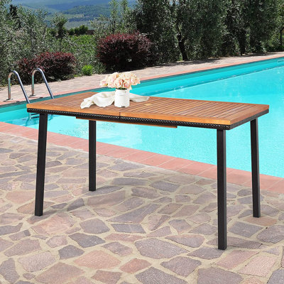 Buker Rectangular Metal Outdoor Dining Table With Umbrella Hole , 140cm cm W 75cm cm D