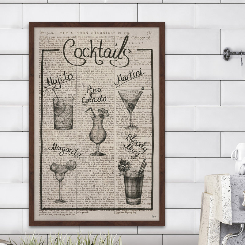 «Cocktail menu» par Eyre Tarney - impression encadrée, H 18 po x l 12 po x P 1,5 po