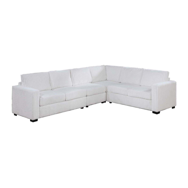 4-Piece Sectional Set, White Corduroy