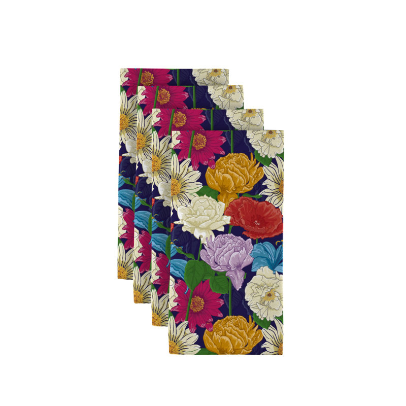 Maxton Polyester Floral Square Napkin, Navy