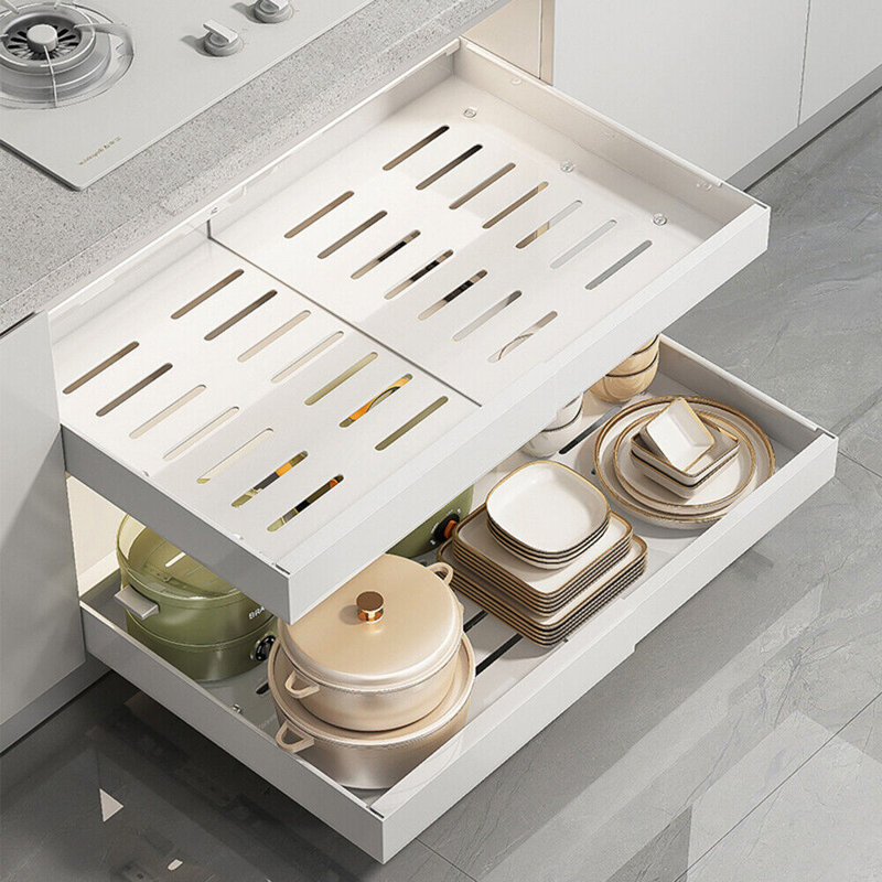 Pull Out Cabinet Organizer Expandable Heavy Duty Slide Out Drawer Storage Shelf Large L