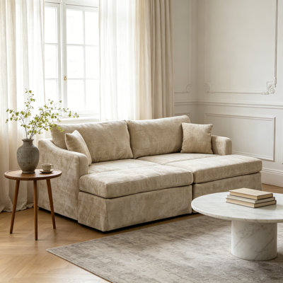 Modern Chenille Sofa With Solid Wood Frame, Wide Seat Design, Upholstered Living Room Couch For Living Room And Bedroom