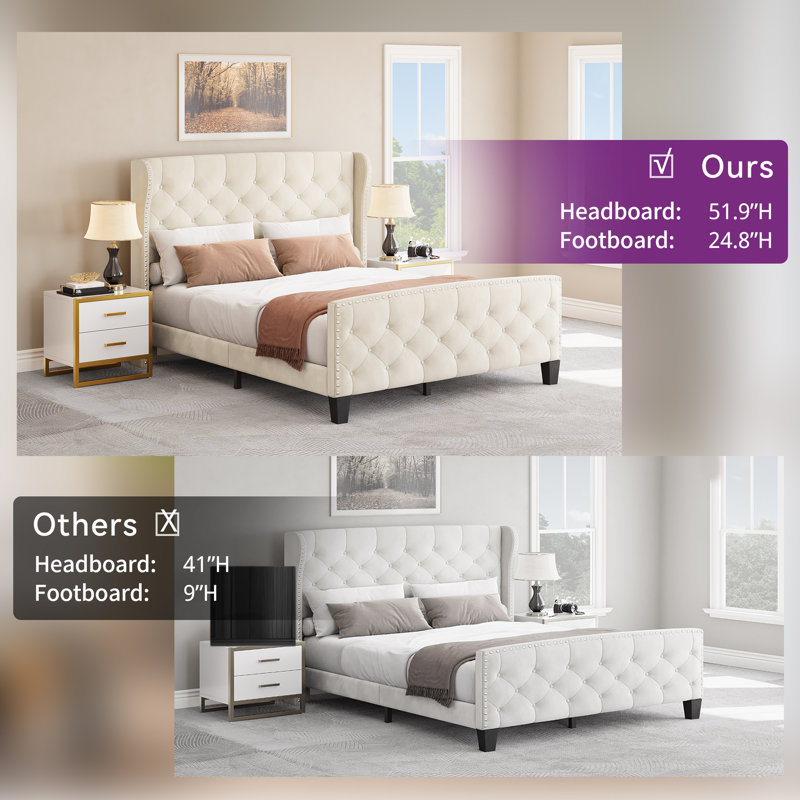 Upholstered Bed, Beige, Queen