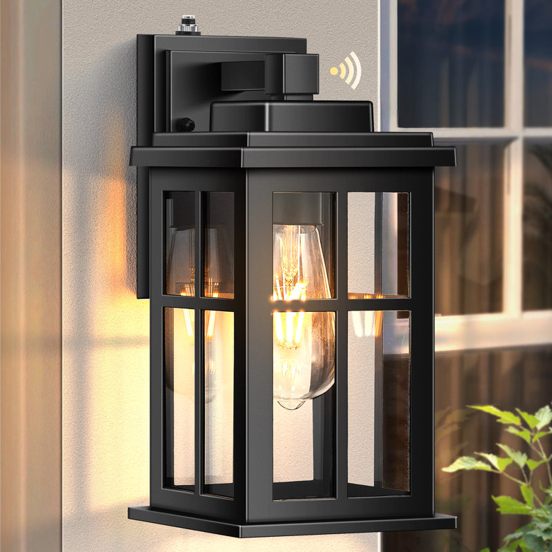 1-Light Black Waterproof Outdoor Wall Light with Dusk to Dawn, Matte Black