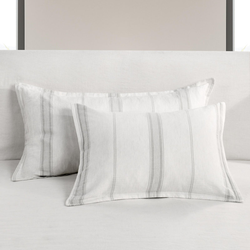 Fleta Stripe Cotton Blend Sham, King, White/Gray Stripe