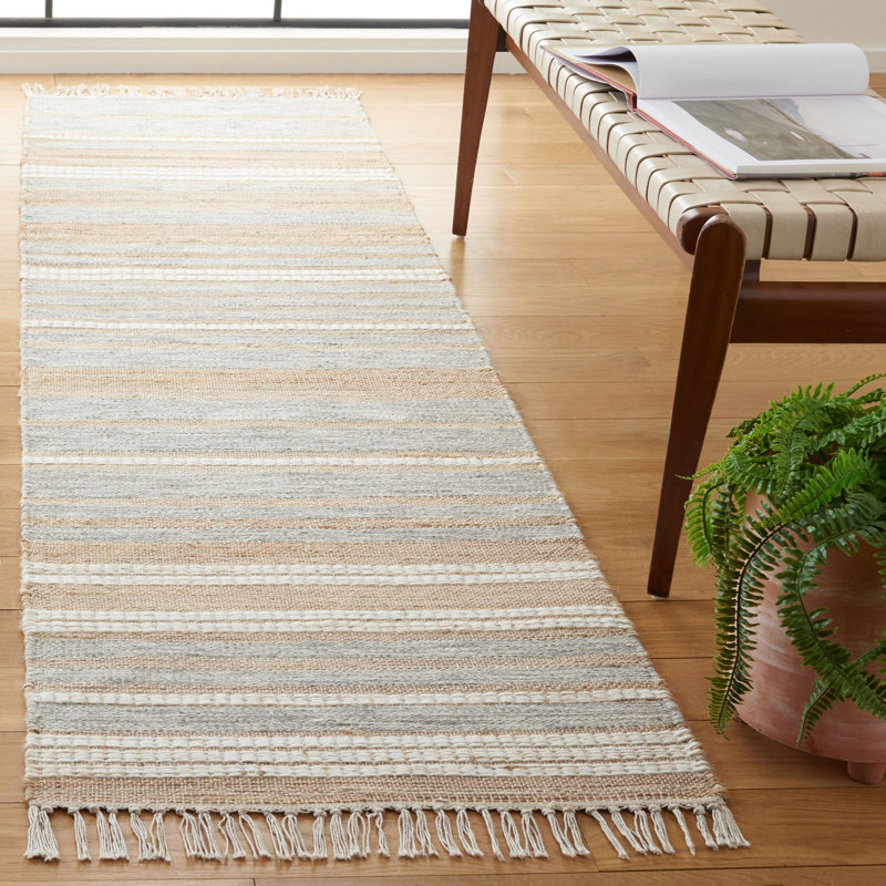 Tapis rayé à la main Caspen, Tapis de couloir 2 pi 3 po x 8 pi