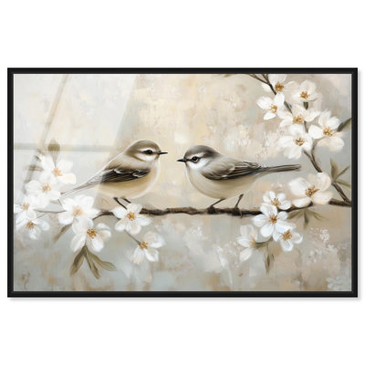 Delicate Birds Framed High-Gloss Acrylic Glass Wall Art Farmhouse Art by Art Remedy, Black Frame, 45 x 30