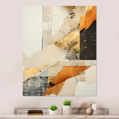 Or et gris coucher de soleil Collage III - Collages abstraits, art mural en métal