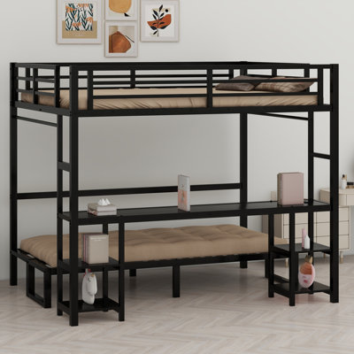 Lit superposé en métal / lit mezzanine avec bureau et tablettes, utilisations multiples se pliant dans un canapé avec DEL et USB