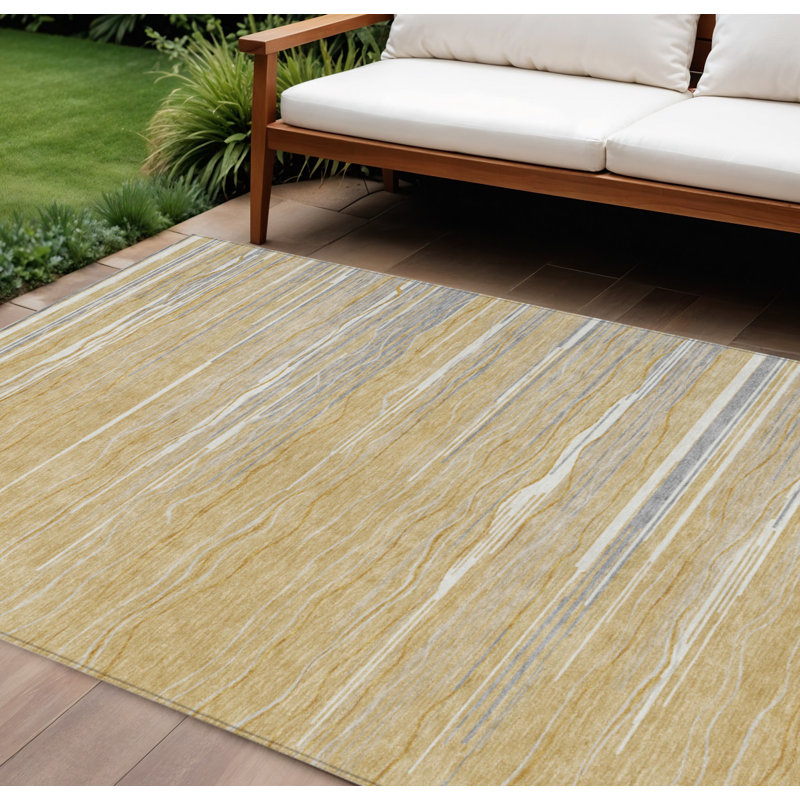 Tapis intérieur lavable rayé gris doré et ivoire 8 pi x 10 pi