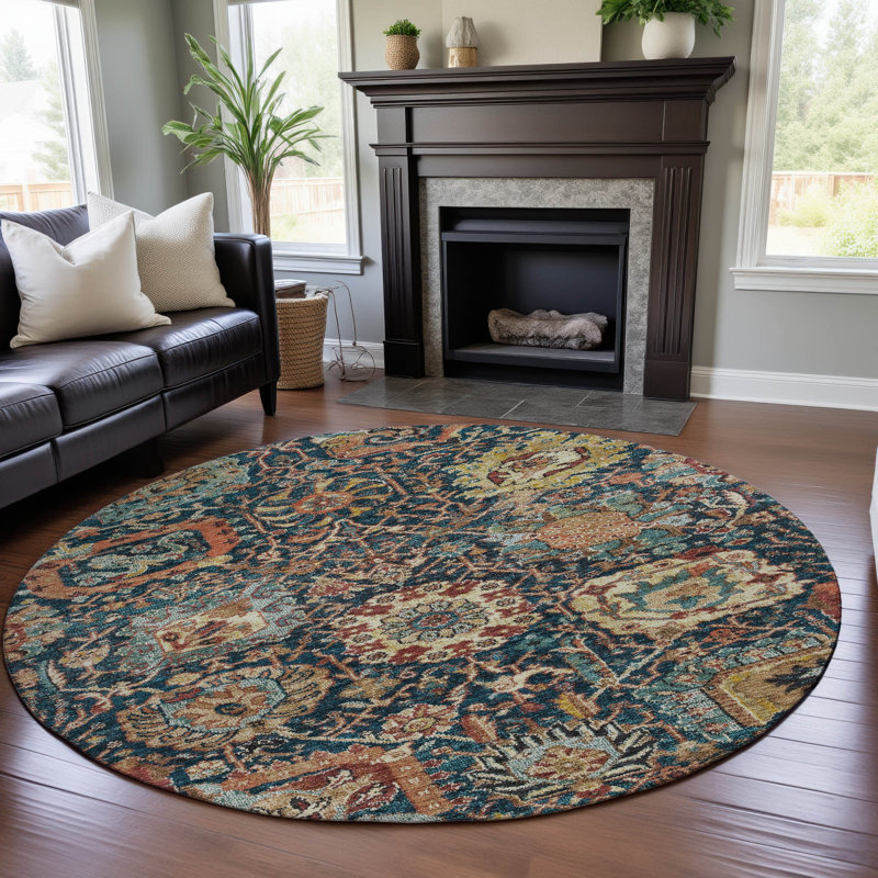 Premium Machine Washable Wayne AMF1101 Damask Rug, Round 8'