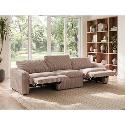 Canapé inclinable électrique à accoudoirs carrés en velours côtelé de 123,2 po de largeur avec port USB Arealious