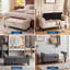 Banc de rangement rembourré 51 po avec capitonnage à boutons et accoudoirs roulés, charnière de sécurité, repose-pieds en lin pour le lit, le vestibule, le salon, le placard-1338270099
