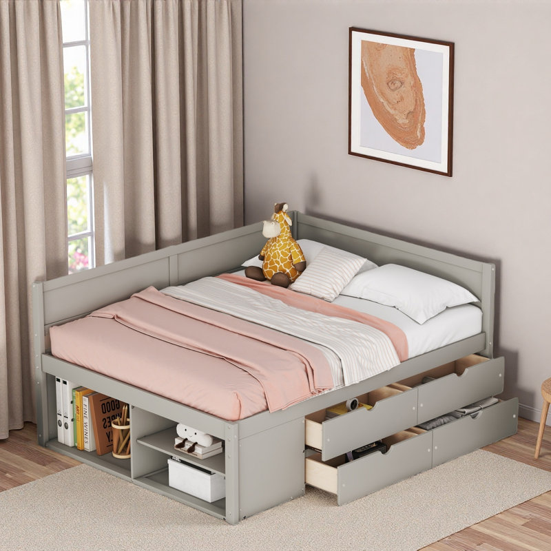 Lit de jour avec tiroirs et tablettes, Gris, Complet/Double