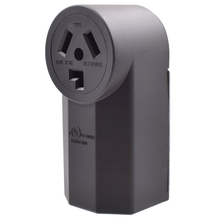 30 Amp 125/250V, NEMA 10-30R Surface Mount Power Outlet, Straight Blade Range And Dryer Outlet Non-Grounding, Black