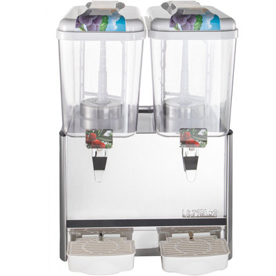 Distributeur de boissons 110V commercial, distributeur de jus 9,5 gallons 36L 2 réservoirs, 18 litres par réservoir en acier inoxydable 300W de qualité alimentaire, distributeur de boissons glacées et thé équipé d'un contrôleur de thermostat