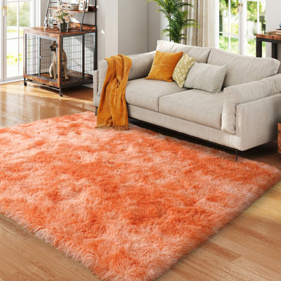 Tapis à poils longs ultra-moelleux et antidérapant doux pour animaux de compagnie orange parfait pour les salons, les chambres à coucher, les chambres de bébé et les bureaux
