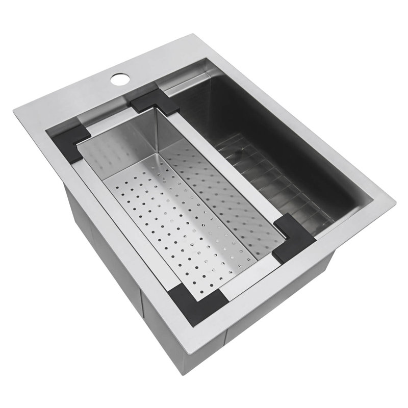 Roma Workstation 15" L x 15" W Drop-in Bar Sink, 15" L x 20" W, Satin