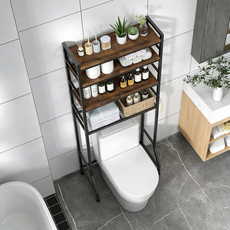 Support de rangement au-dessus de la toilette avec tablettes réglables en bois, armoire de rangement autoportante pour salle de bain, installation sans perceuse pour la location et la maison