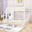 Lit superposé double au-dessus de double avec escalier de rangement et garde-corps de sécurité-129595891