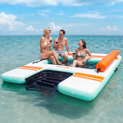 Quai flottant gonflable, plateforme de quai gonflable de 8 x 6 pi, tapis gonflable antidérapant avec sac de transport portable et échelle détachable, plate-forme flottante pour la plage