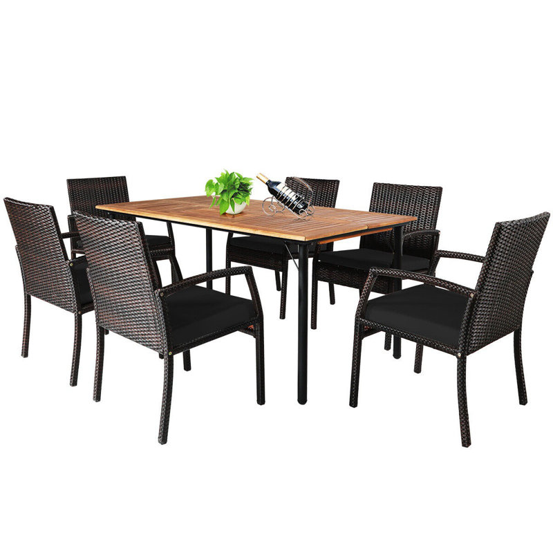 Ensemble de salle à manger rectangulaire pour 6 personnes 63 po de long avec coussins, Noir