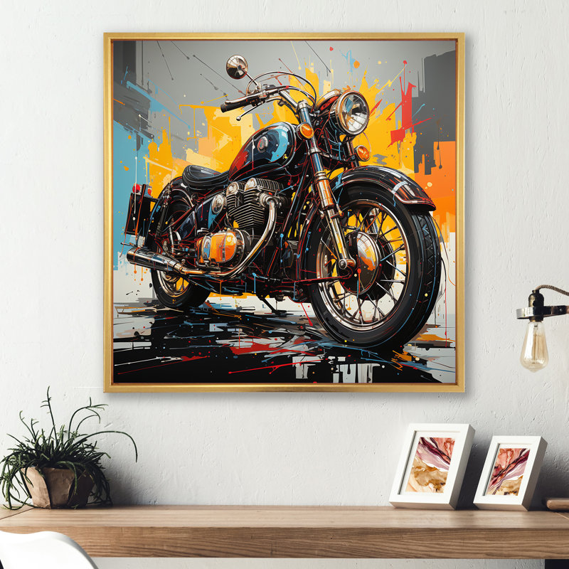«Moto Dreams On The Road On», reproduction sur toile, Cadre flottant doré, H 30 po x l 30 po x P 1 po