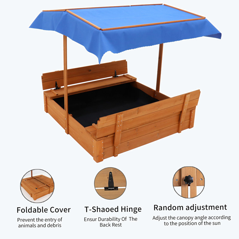 House On Tree 42.9'' x 42.9'' Solid Wood Square Sandbox, Dark Blue