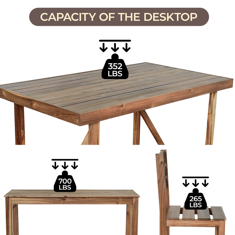 Nashia 6 - Person Acacia Wood Patio Dining Set with Rectangular Table, Natural Wood
