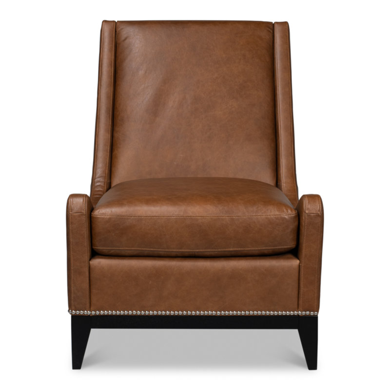 Brandy Upholstered Armchair, Dark Brown Genuine Leather