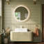 Armoire de salle de bain rayée avec tiroirs et lavabo rectangulaire en céramique blanche-443929035