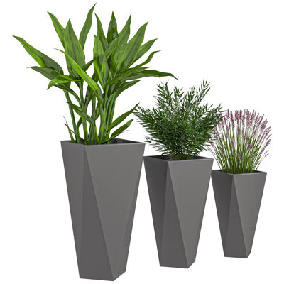 Outsunny Set Of 3 Tall Planters, Mgo Indoor Outdoor Planters With Drainage Holes, Stackable Flower Pots For Garden, Patio, Balcony, Front Door