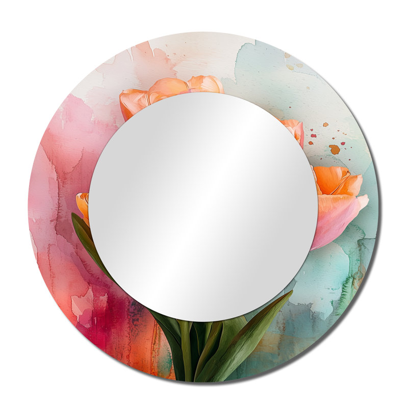 Aquarelle, tulipes, bouquets d'émotion - Art mural miroir traditionnel - imprimé sur métal, 36 po x 36 po