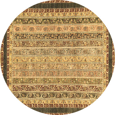Tapis rond géométrique noir / jaune / rouge tissé à la machine 5 pi