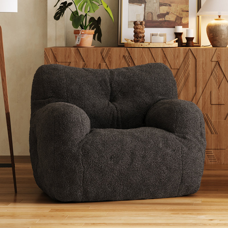 Medium Teddy Fabric Bean Bag Chair, Dark Gray Teddy