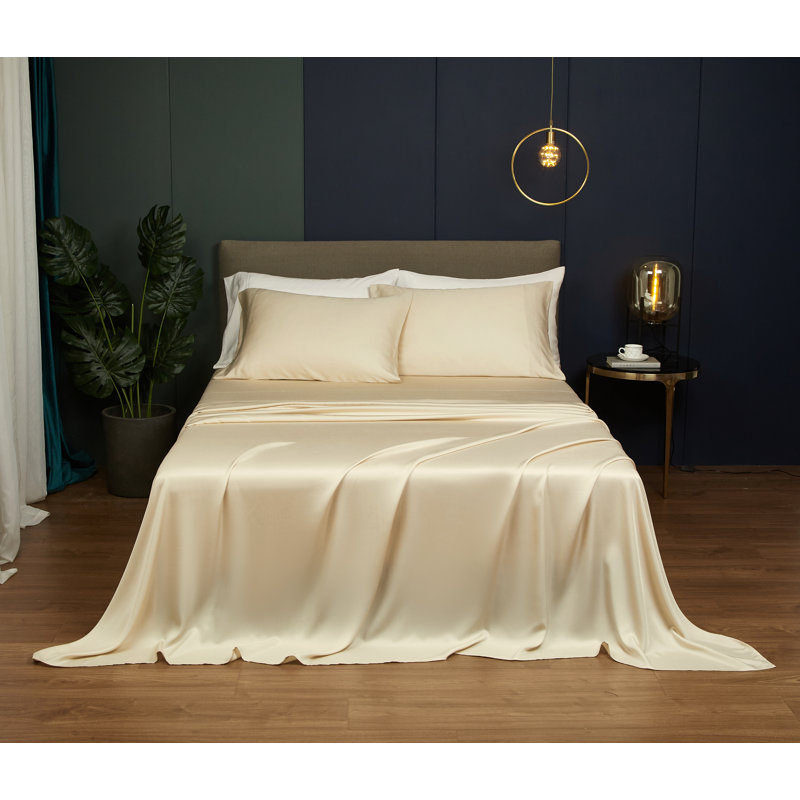 Literie abricot pâle 100 % Tencel avec taie d'oreiller King, Très grand lit