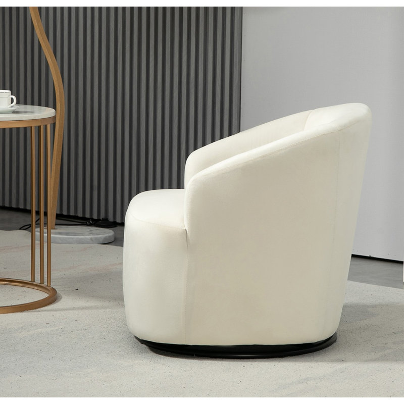 Barrel design 360 degree swivel Chair, Beige Velvet