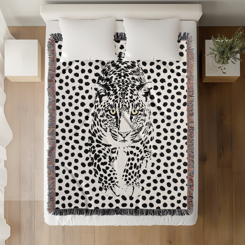 Jeté en mélange de coton Inky Leopard, L 80 po x l 60 po, Noir / blanc cassé
