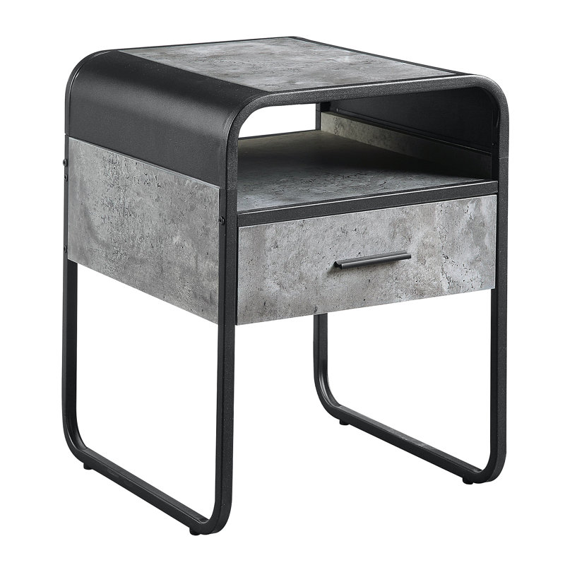 Table de bout avec tiroir en béton gris et noir