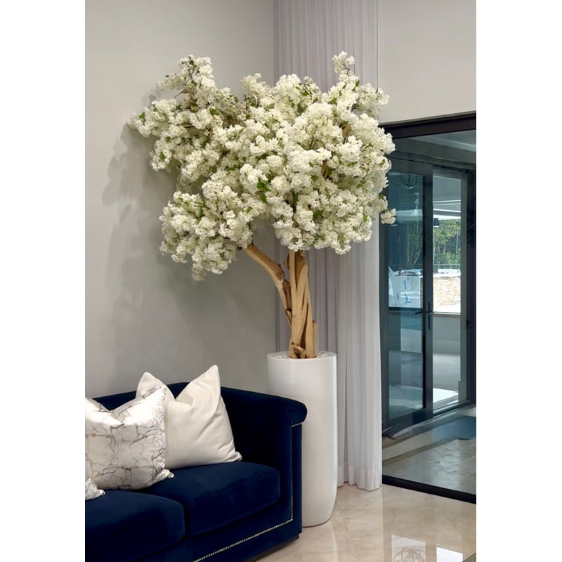 White Cherry Blossom Tree In Matte Planter, White